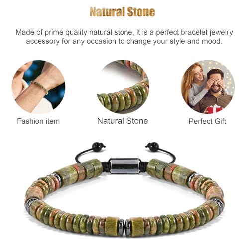 VIBILIA Healing Crystal Bracelets Beaded Bracelets for Men Women Natural Stone Adjustable Bracelets Unique Gifts for Father Son Grandfather Brother Friend - color: Unakite