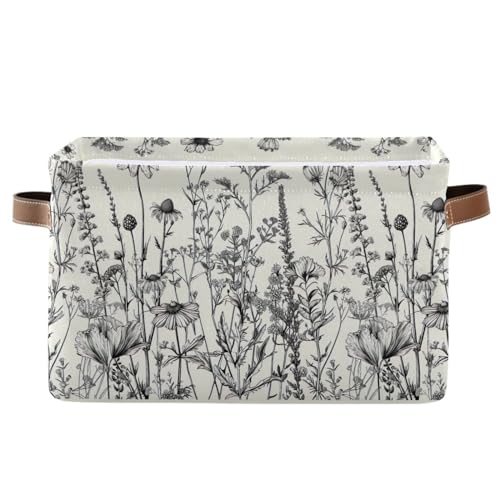 Blueangle Black and White Flowers Rectangle Storage Bin, 15 x 11 x 9.5 in, Collapsible Organizer Storage Basket for Home Décor - color: Black White Flowers, size: 1 PCS