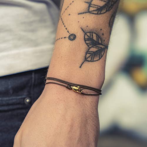 Made by Nami Nautical Rope Bracelet for Men Waterproof & Adjustable Wrap String Bracelets with Snap Hook Gift for Him - color: Brown Gold