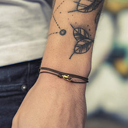 Made by Nami Nautical Rope Bracelet for Men Waterproof & Adjustable Wrap String Bracelets with Snap Hook Gift for Him - color: Brown Gold