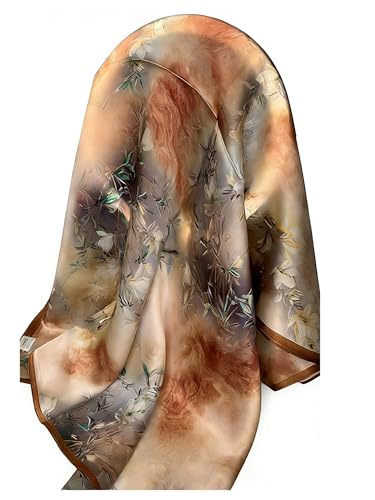 100% Mulberry Silk Oversized Women’s Sun-Shielding Shawl Formal Evening Neckwear Featherlight Airy - color: N7-watercolor Silk Scarf（69" X 21"inch）