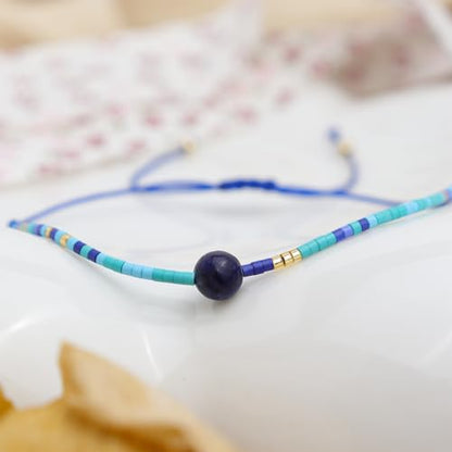 Healing Stone Colorful Beaded Bracelets for Women, Boho Adjustable Handmade Natural Stones Small Beads Friendship Outfit Accessories Jewelry Gift. - color: 0801I
