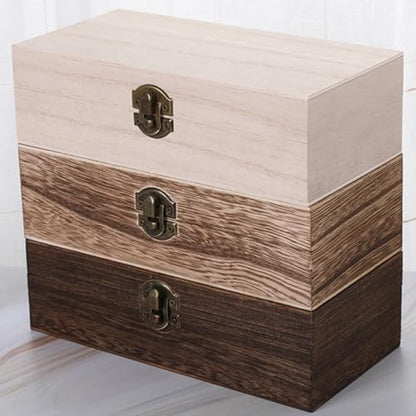 2pcs Wooden Storage Box Set Rectangular Retro Wood Jewelry and Tea Organizer with Flip Lid Natural Finish for Living Space and Packaging