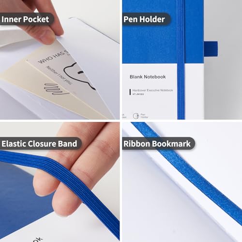 Heture Hardcover Notebooks, A5 Blank Notebook for Writing 160 Pages, 8.2 x 5.5 inch, Classic Blank Notebooks for College/Work/Travel (Blanked-3 Pack, Blue) - color: Blue, style: Blanked-3 Pack