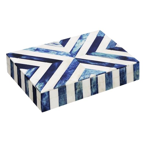Handicrafts Home Decorative Keepsake Box 8x5 – Small Organizer Box with Lid, Boho Decorative Storage, Retro Memory Box, Unique Coffee Table Décor, Jewelry or Trinket Box, Modern Shelf Decorative Box - color: CHEVRON BLUE, size: 8x5x1.5 inch