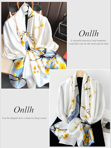 Large Shawl Scarf For Women Lightweight Wraps Silky Headscarf Long Sunscreen Scarfs - color: T2 White Blue Flower / 70"x 35"