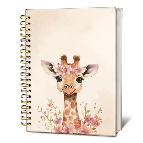 LIANGW Giraffe Floral Spiral Notebook Journal, Cute Pink Flower Aesthetic Journal for Writing, Giraffe Lovers Gifts for Women, Pink Office Supplies, 5.5x8.3 Inch - color: 01-Vintage Giraffe