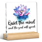 Meditation Quotes Decoration, Yoga Pilates Sayings, Lotus Flower Decor, Zen Decoration, Gifts for Inspirational Women, Acrylic Sign With Wooden Stand for Home Farmhouse Office 4 x 4 Inches