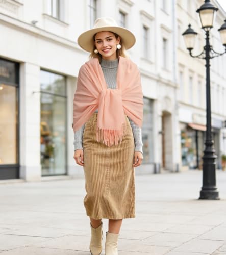 Winter Soft Long Scarf, Pashmina Shawls and Wraps, Warm Large Scarves for Men Women Evening Dress Wedding - color: Bright Pink