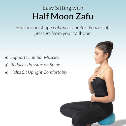 Meditation Cushion, Buckwheat Filling, Washable Organic Cotton Cover, Carry Handle, Mindful Comfort, Reduce Tailbone Pressure & Improve Posture Cyan - color: Cyan