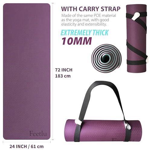Yoga Mat with Strap – 10mm & 12mm Thick Yoga Mat, Non-Skid Dual Surface Workout Mat, Eco-Friendly POE Yoga Mats for Women Men Kids, Perfect Exercise Mat for Pilates, Yoga, and Floor Workouts, Includes Carrying Strap.