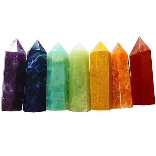 Sets of 7/8/10 Pcs Healing Crystal Stone Wands,Hexagona,Single Pointed,Chakra 6 Faceted Column Prism,Reiki Gemstones,Energy Balance,Meditation Natural Gem Kits Home Decor (7pc C Set) - color: 7pc C Set