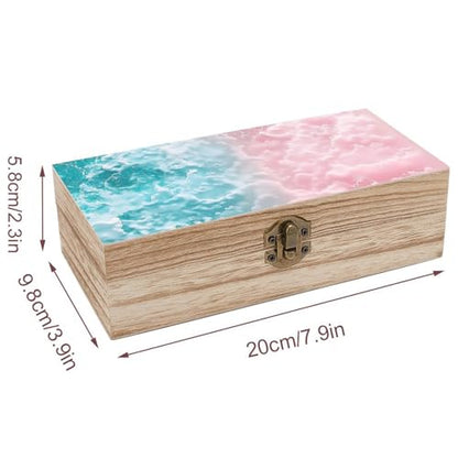 Pastel Clouds Wooden Storage Box with Hinged Lock,Decorative Handmade Keepsake Jewelry Chest, Elegant Retro Decor Boxes, Compact Organizer Box for Home, Wedding, Gifts