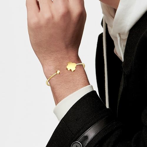 Clover Bracelet Bangle for Women, Lucky Bracelet Friendship Bracelet Gold Clover Bracelets Open Bangle Jewelry Cuff Stainless Steel Bracelet Birthday Christmas Gifts for Women - color: Gold