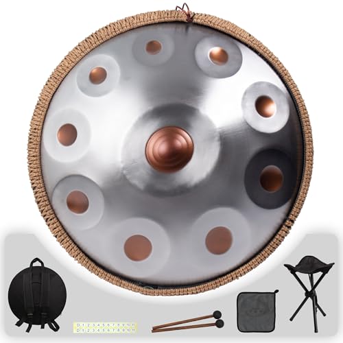 Handpan 19 inch D Minor Kurd Handpan 10 Notes Handpan Drum Instrument for Professional Performance, 432HZ Sound Handpan Drums for Adults - color: Silver, size: 10 Note 19 Inch