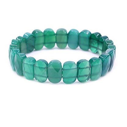 Keleny Semi Precious Stones 14mm Faceted Oval Beads Crystal Rock Elastic Bangle 7.5 Inch - color: Dyed Green Agate