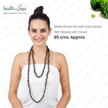 HealthAndYoga™ Lotus Mala Beads with Velvet Pouch (86 cm String, 108+1 Seeds)- Prayer, Meditation, Energy Chakra Balancing, Mantra Japa Recitation for Spiritual Growth – Long Necklace with Large Beads