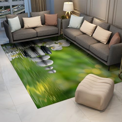 Washable Non Slip 3' x 4' Area Rug Peaceful Natural Scenery Spa Carpet Oriental Flowers Stone Design Rugs for Meditation Room Decor - size: 3' x 4' (Rectangular)