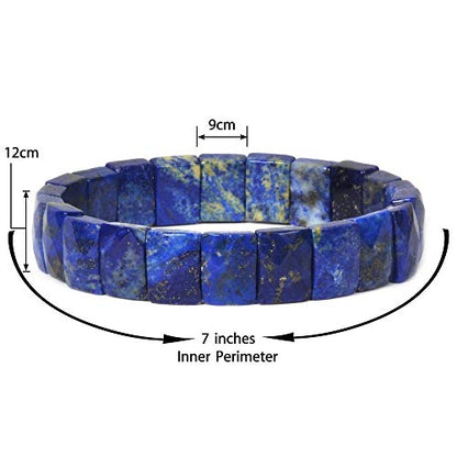 Justinstones Gem Semi Precious Gemstone 12mm Faceted Rectangle Beads Stretch Bracelet 7 Inch - color: Lapis