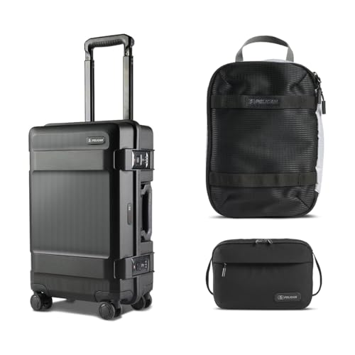 Pelican ATX 22" Waterproof Wheeled Carry-On Travel Hard Case, Black, Bundle with PCM ModPak Packing Cube and DK5 Toiletry Bag