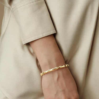 Bamboo Knot Bracelet for Women: 18K Gold Plated Dainty Classic Bamboo Style Open Clasp Cuff Bangle Trendy Minimalist Jewelry Inspirational Gift - color: gold