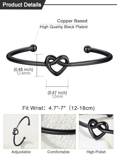 U7 Unisex Simple Cuff Bracelet 18K Real Gold Platinum Plated Fine Bracelets Fashion Jewelry Open Bangle Cuff Bracelets, Twisted or Heart Style - color: D.Knot Bracelet-Black