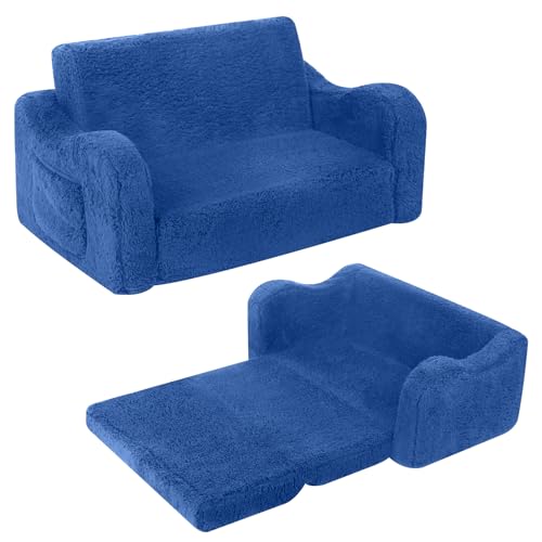 MOMCAYWEX Kids Sofa, 2-in-1 Flip-Out Foam Couch, Soft Play Lounge Chair for Toddlers and Children, Extra Wide, Sky Blue - color: Sky Blue, size: Large
