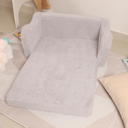 MOMCAYWEX Kids Sofa, 2-in-1 Flip-Out Foam Couch, Soft Play Lounge Chair for Toddlers and Children, Extra Wide, Grey - color: Grey, size: Large