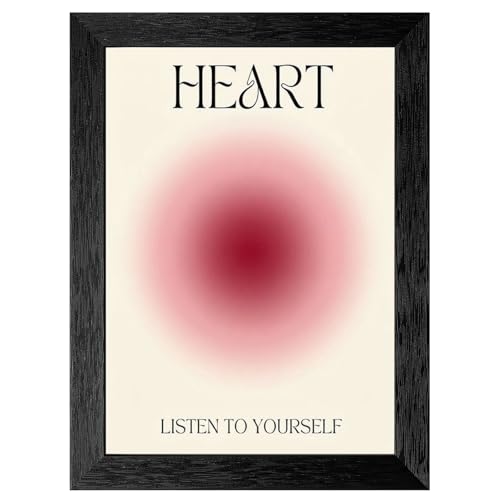 Minimalist Aura Heart Wall Art - Framed Spiritual Poster - Crimson and Rose Pink Gradient Decor with Premium Black Frame - Modern Mindfulness Art - 8x10 Inch - color: 3 Framed Version, size: 10"L x 8"W