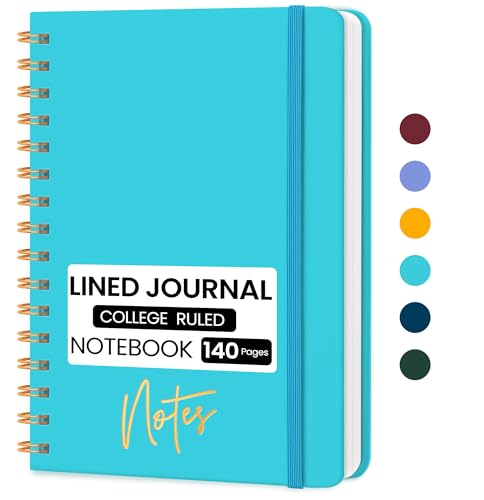 Lined Spiral Journal Notebook, A5 College Ruled Notebook for Journaling, Note-Taking, and Daily Planning, Durable Hardcover with an Elegant Design, Turquoise - color: G.Turquoise