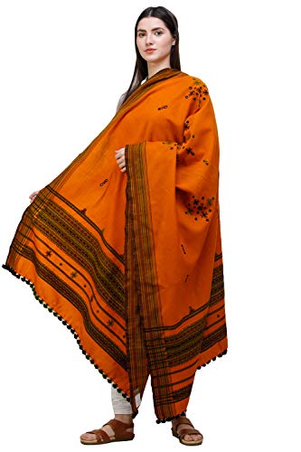 Exotic India Shawl from Kutch with Embroidered Bootis and Mirrors - Wool - color: Orange Ochre
