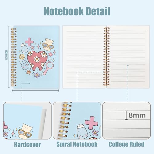 WUCHJ Dental Gifts Notebook, Blue Dental Hygienist Assistant Journal, Retro Pink Floral Tooth Spiral Notebook Journal for Note Taking, Dentist Office Supplies, 5.5x8.3 Inch - color: blue tooth heart
