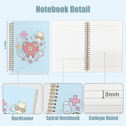 WUCHJ Dental Gifts Notebook, Blue Dental Hygienist Assistant Journal, Retro Pink Floral Tooth Spiral Notebook Journal for Note Taking, Dentist Office Supplies, 5.5x8.3 Inch - color: blue tooth heart