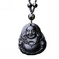 Natural black obsidian rainbow obisidan ice obsidian Maitreya launghing buddha necklace Amulet pendant bead chain - color: black obsidian money buddha