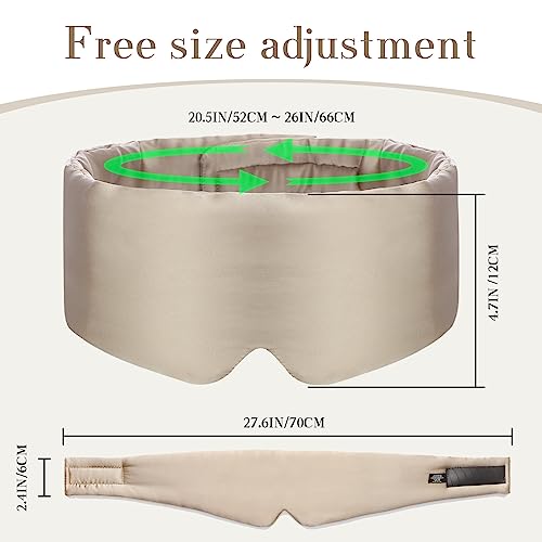 100% Mulberry Silk Sleep Mask for Side Sleeper - Face-Hugging Padded Blackout Eye Cover with Adjustable Band, Large Size Cooling Pressureless Sleeping Mask for Women Men (Taupe)