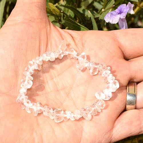 Zenergy Gems Charged Premium Natural Crystal Chip Bead Bracelet + Moroccan Selenite Charging Crystal [Included] - color: Amplifier Quartz (Clear - Top Grade)