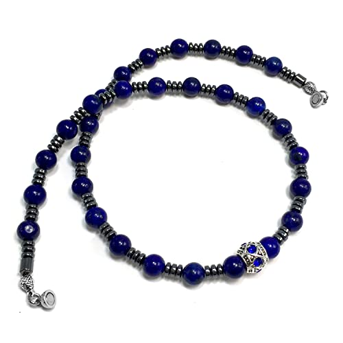 Healing Stress Anxiety Meditation Grounding Energy Gemstone Necklace Series - color: Healing Gemstone Necklace Series-Natural Lapis Lazuli -8 mm 18 inch- Stone