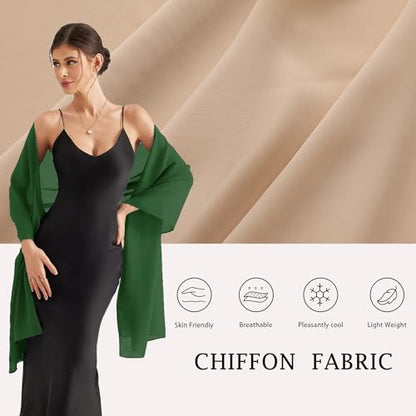 Shawls and Wraps for Evening Dresses Sheer Chiffon Women Elegant Soft Silky Wraps Wedding Bridal Scarf - color: Dark Green, size: 79*26‘’