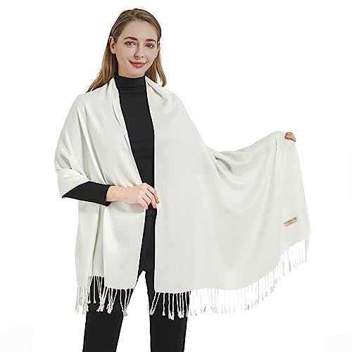 Soft Silky Pashmina Shawl Wraps Solid Colors Scarf for Wedding Evening Dresses - color: K-cream