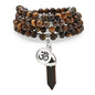 Natural Japa Mala 108 Beads Bracelet Necklace Meditation Accessories with om Chram and Reiki Quartz Hexagonal Prism Pendant - style: Brown Tiger Eye
