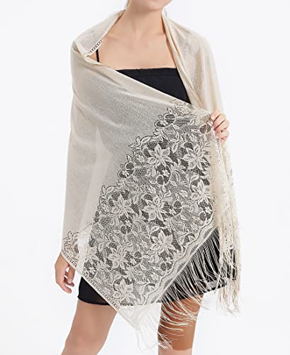 RIIQIICHY Shawls and Wraps for Evening Dresses Scarfs for Women Pashmina Wedding Formal Shawl - color: Beige