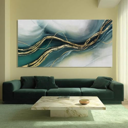 ZENPEE Gold and Green Modern Wall Art, Simple Abstract Canvas Prints, Wall Hangings & Posters for Living Room, Office & Hallway, 29" x 58" - color: Teal & Gold, size: 58"L x 29"W