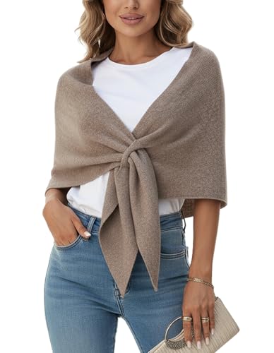 Shawl Wraps Women Pashmina Cardigan Triangle Cape Knit Shoulder Top Sweater Scarf for Fall Winter - color: 01 Khaki