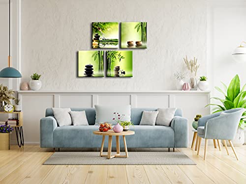 Pyradecor Modern 4 Panel Stretched Contemporary Zen Canvas Prints Perfect Bamboo Green Pictures on Canvas Wall Art for Home Office Decorations Living Room Bedroom - size: 30x30cmx4pcs (12x12inchx4pcs)