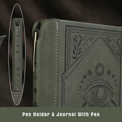 TIEFOSSI Lined Journal Notebook for Women Men, Leather Journal with Pen, A5 Evil Eye Hardcover Notebook for Work, Journaling, Travel & School, 100 GSM Thick Paper, 320 Numbered Pages, 6.2 x 8.3 in - color: Green