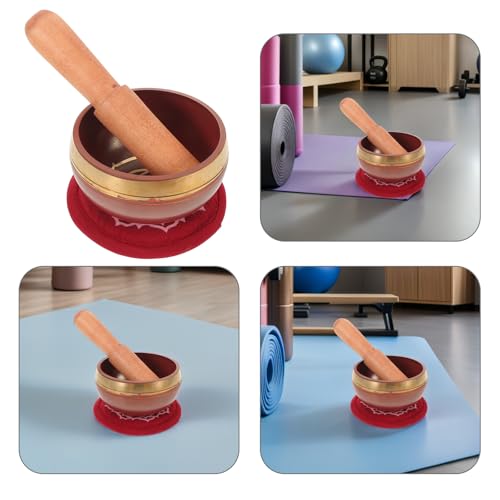 Veemoon Nepal Handcrafted Rainbow Singing Bowl Set with Cushion and Mallet, Tibetan Sound Bowl for Yoga Meditation and Sound Therapy, Decorative Red Meditation Instrument
