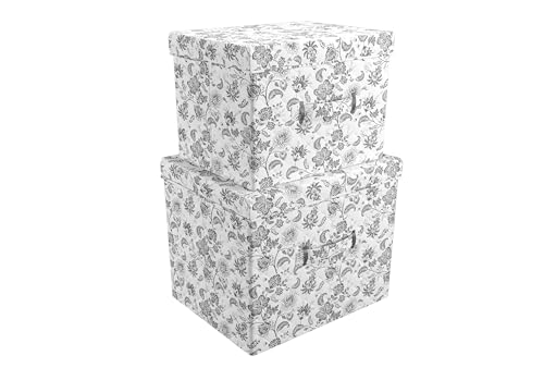 Martha Stewart Essential Collapsible Stackable Decorative Home Storage Organization With Lidded Tops, Set of 2 Nesting Boxes with Lids, Bedford Floral - size: Set of 2 Nesting Boxes