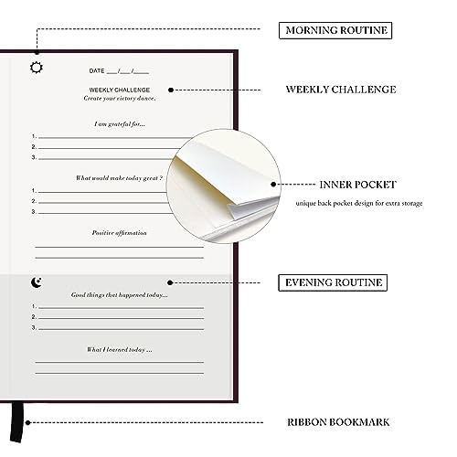 The Gratitude Journal - for More Mindfulness, Happiness, Positive Vibes, Affirmations, Productivity, and Self Reflection -Undated Daily Journal - color: Black