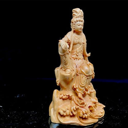 Antique Bodhisattva Statue Accents Zen Meditation Wood Sculpture Decor for Living Room Spa Or Yoga Studio Centerpiece Books Living Room Bedroom Ornament