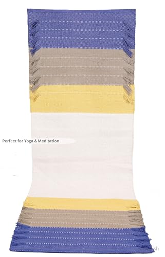 Cotton Yoga Mat Handwoven Rug, Non-Slip Textured Surface, Washable & Foldable Yoga Rug for Hot Yoga, Pilates & Meditation, 24 x 72 Inch Multicolor